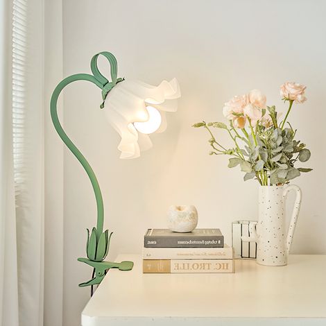 Lampe clip abat-jour acrylique fleur lampe de table lampe de chevet usb métal vert lampe de chevet rotative libre clip 3 modes (1/5)