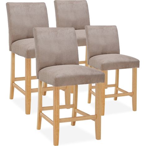 Lot de 4 chaises de bar en bois Rosie velours côtelé Taupe - H65cm (1/5)