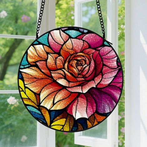16cm Suspension décorative vitrale pour fenêtre, couleurs chaudes, décoration intérieure, cadeau pour personne chaleureuse (1/5)