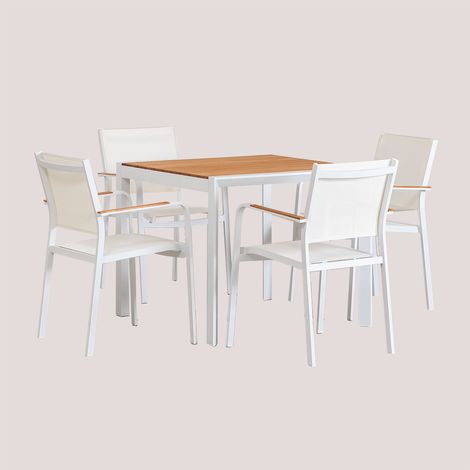 SKLUM Classic Square Tischset (90x90 cm) und 4 Archer Gartenstühle Gardenia Weiß (1/5)