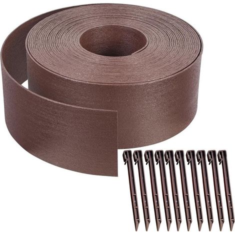 Bordure de Jardin en PE 8 mètres avec 10 Piquets d’ancrage Bordure de Gazon Flexible Bordurette de Pelouse Aspect Naturel Hauteur 10cm