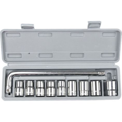 Jeffergarden Coffret de 10 douilles 1/2" (8-21 mm) pour la réparation automobile et mécanique, avec boîte de rangement grise. (1/5)