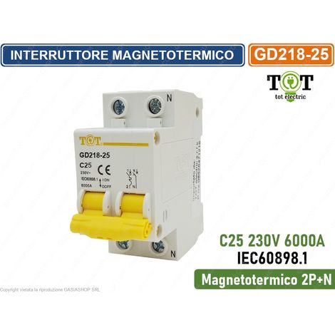 INTERRUTTORE MEGNETOTERMICO PER BARRA DIN 2 MODULI 2P+N 230V CURVA C 6KA 25A