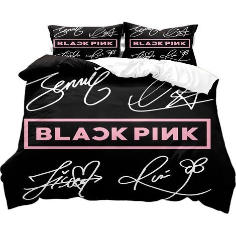 Parure de lit noire et rose, housse de couette en duvet avec taie d'oreiller, impression numérique 3D 260 x 220 cm (1/5)