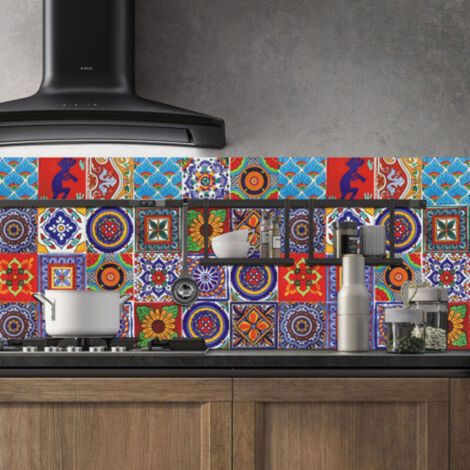 Autocollant en Tuile pour Salle de Bain et Cuisine, 24 Pcs Stickers muraux Carrelage adhésif Mosaque Autocollant Adhésive décorative à Carreaux de Ciment pour Carreaux de Murs Décor (15 (1/5)