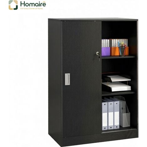 Meuble de rangement aluminium noir bois 80 x 40 x 120 cm HOMAIRE (1/5)