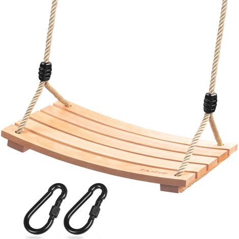 Balançoire en Bois, Balancoire Exterieur Bois avec Corde de Chanvre Réglable pour Adultes et Enfants Balançoire Arbre Bois pour Aire de Jeux Intérieur et Extérieur (17,7 x 9,8 in) (1/5)