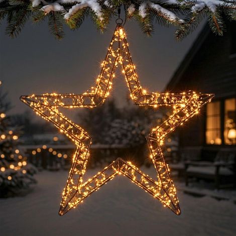 LED Metall Stern schwarz mit Twinkle Effekt für Außen mit Timer - 56 cm - Leuchtstern mit funkelnden 1200 LEDs in extra warmweiß mit Dimmer Funktion