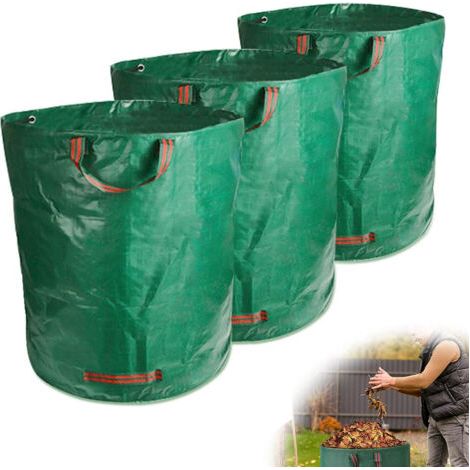 royaluxe-Lot de 3 sacs à déchets de jardin 272L – Imperméables et résistants aux déchirures – 3 poignées pour transport facile – Pliables et stables (1/5)