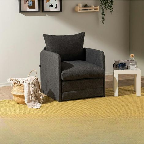 Fauteuil convertible gris foncé lin couchage 200 cm ORURO (1/5)