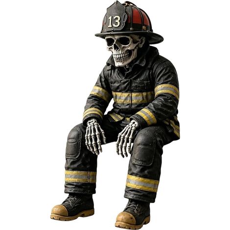 Figurine Pompier à crâne Effrayant Statuette de crâne Halloween Gothique Décoration squelette Halloween pour la maison, le bureau, les étagères, la bibliothèque, coin lecture, salle (1/5)