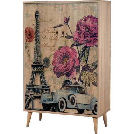 Commode haute 2 portes en bois clair Kiza 733 (1/5)