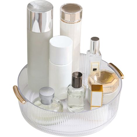 Organisateur de maquillage rotatif 360° transparent avec poignée pour salle de bain, rangement texture pour bureau de toilette (1/5)