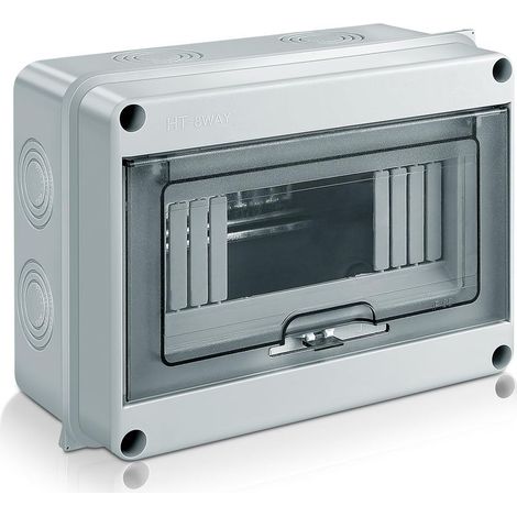 Outdoor Waterproof Electrical Box, IP65 Surface Mount Distribution Box, 8 Modules with Terminals, ABS Plastic Surface for Outdoor Use (8 MODULES) (1/5)