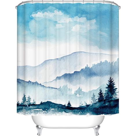 Waterproof, mildew-resistant shower curtain with 12 hooks, machine washable, ideal for bathrooms (Mountains, 120x180cm) (1/5)