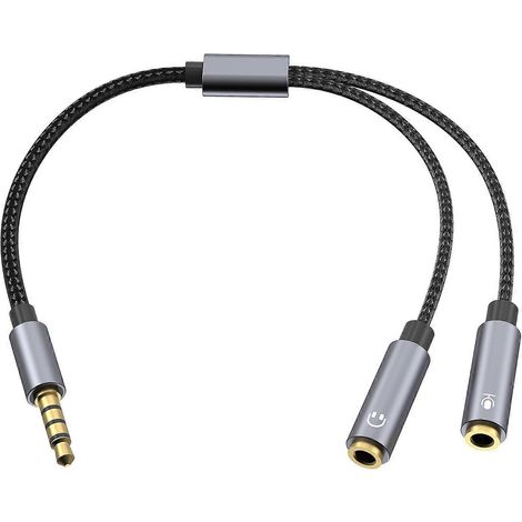 Câble répartiteur casque/microphone, adaptateur en Y pour casque et microphone, câble répartiteur pour casque, connexion casque à ordinateur, 0,25 m / 9,84 pouces (1/5)