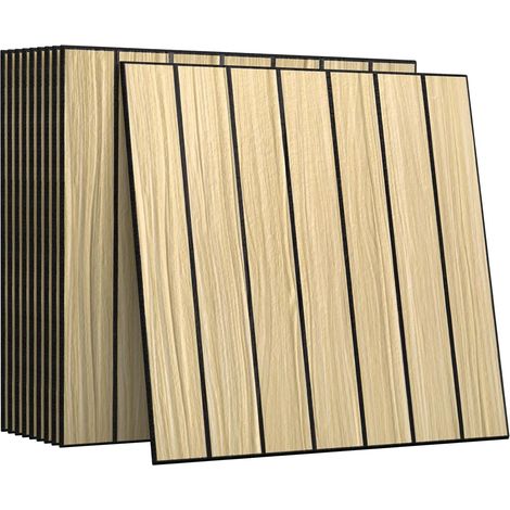 Panneaux Muraux à Lattes Autocollants 30 × 30 cm, Revêtement Mural Décoratif en PVC pour Mur TV, Salon et Chambre, Effet Bois Chêne Beige (1/5)