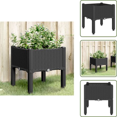 Pflanzkasten mit Beinen Schwarz 40x40x42 cm PP - Blumentopf - Pflanzkübel - Balkonpflanze - Gartendeko - Rattan Optik (1/5)