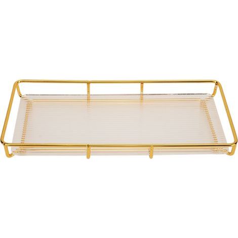 Plateau de comptoir de salle de bain en acier inoxydable acrylique, design minimaliste moderne, étagère de rangement peu encombrante pour cosmétiques, produits de vie, doré, monocouche, petite taille (1/5)