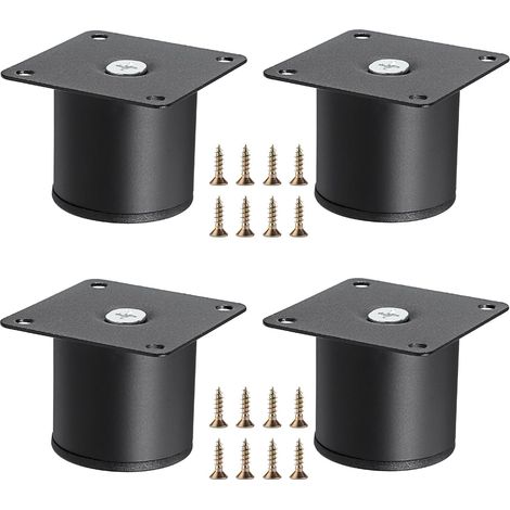4-teiliges Set 2-Zoll-Möbelbeine aus Edelstahl, Metall-Schrank- und Tischbeine, schwarze runde Erhöhungen für Couchtisch, Sofa, TV-Schrank und Stuhl (1/5)