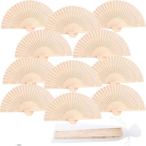 Ventilateur Pliant - En Bois - 20 x 2,7 cm - Ouvert 34 x 20 cm - Pour Mariage Fête Décoration Été - Lot de 12