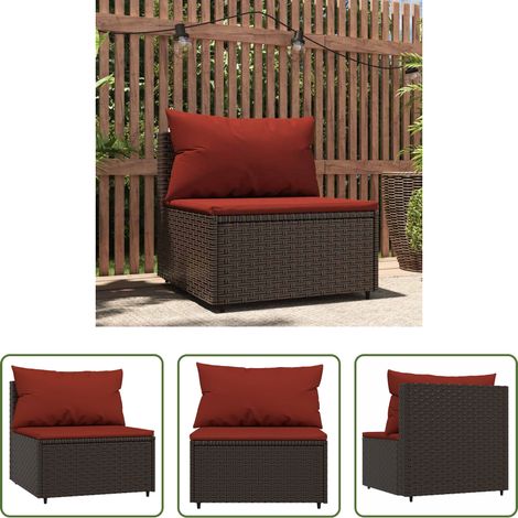 Mittelsofa - Garten-Mittelsofa mit Kissen Braun Poly Rattan