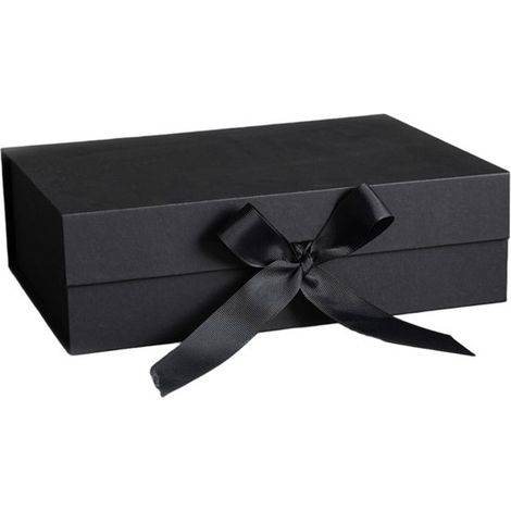 Caja de regalo con lazo, tapa, cinta de papel, caja magnética para bodas, cumpleaños, Navidad, aniversarios (negra, 23 x 17 x 7 cm) (1/5)