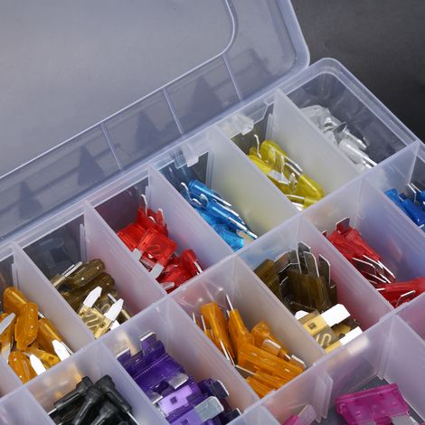 220 fusibles de taille moyenne et petite mélangés + fusibles en boîte à clip jaune (1/5)