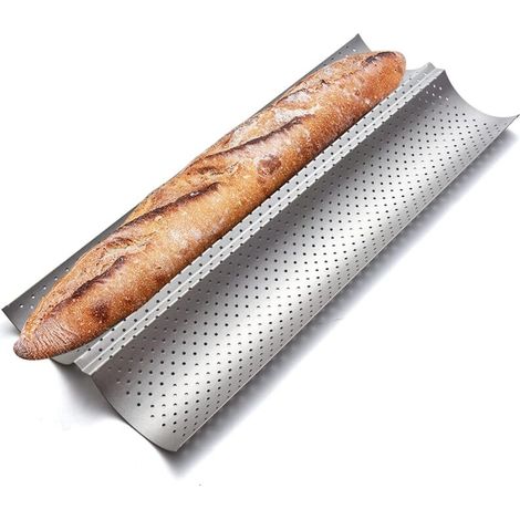 Teglia rettangolare forata per baguette e pane, due teglie per il forno, accessori per panificazione - Crezuo