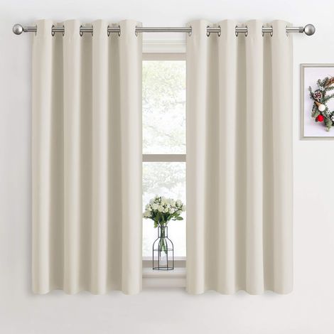 Zur Fensterdekoration – Verdunkelungsvorhänge, Paar solide Vorhänge, Wohnzimmer-Lichtblock für Schlafzimmer/weicher Stoff, fertig zum Aufhängen für die Küche, 132 x 183 cm, Hellbeige, 2er-Set (1/5)