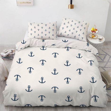 Bettwäsche-Set 200x200 cm mit Anker-Motiv, 3-teilig, Mikrofaser, Wendebettwäsche