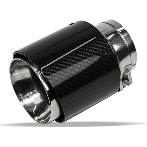 Tuyau D'échappement 2,5 Pouces (63MM) Entrée D'air Silencieux de Voiture Embout D'échappement Adaptateur Fibre de Carbone et Acier Inoxydable (Argent Noir) (1/5)