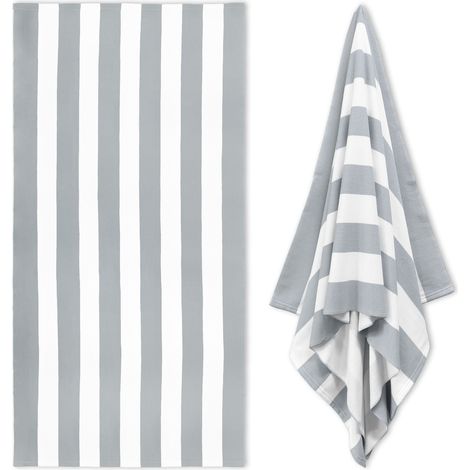 Grande serviette de plage pour adultes - Microfibre à séchage rapide - Légère et compacte (180 x 90 cm, 70 x 35 pouces) (Gris) (1/2)