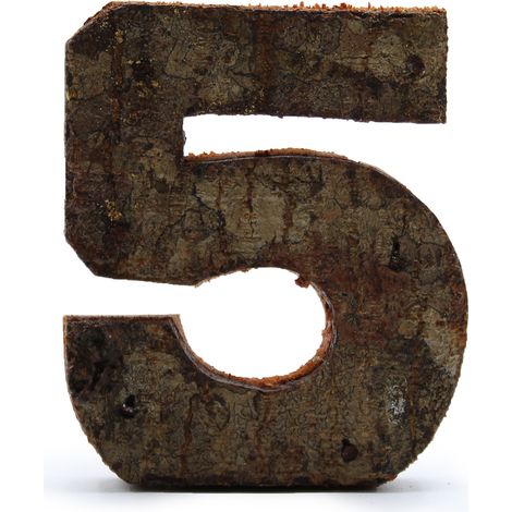 Numéro d'écorce rustique - "5" - 7 cm- Vendu par 1