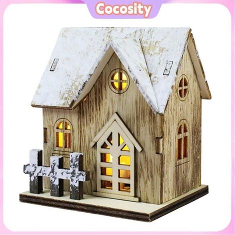 Cocosity maison en bois lumineuse de Noël Maison lumineuse de noël en bois, cabane lumineuse, ornements de bureau en deco fete (1/5)