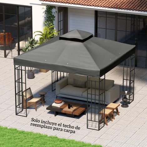 Tenda da sole di ricambio 3x3 m con doppio tetto, fori di drenaggio e protezione UV. Solo tenda da sole. Telaio non incluso. Grigio scuro.