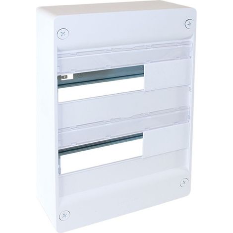 Eur'Ohm – Coffret électrique nu apparent 2 rangées – Montage en saillie – Bonier phase, terre et neutre inclus – Pour chantiers humides (1/2)
