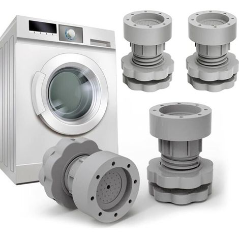 Lot de 4 patins filetés pour machine à laver, antichocs, antibruit, stabilisateur anti-mouvement, support pour meubles, gris (1/5)