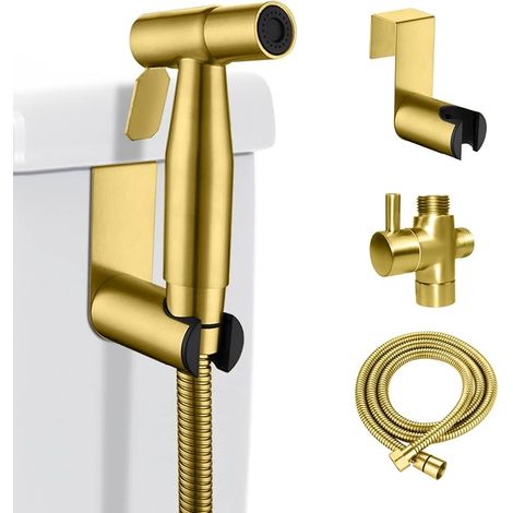 Toilet bidet set, hand bidet, stainless steel, 1/2 copper water fitting, 1.5 m connecting hose (gold). (1/5)