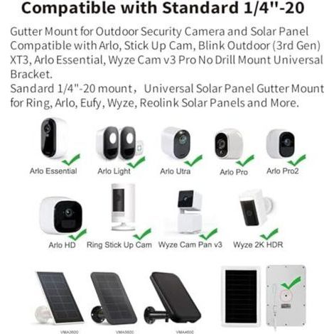 Support de gouttière pour caméras Blink Outdoor (4e génération)/(3e génération) et Blink XT/XT2, support mural en aluminium orientable à 360° pour caméras Blink Mini/Mini 2, support mural pour Arlo, b (1/4)