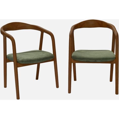 Set di 2 sedie vintage in legno di hevea tinto noce e velluto a coste (1/5)