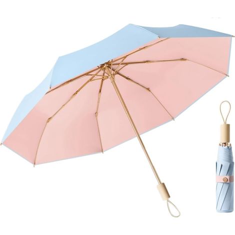 Parapluie pliant anti-UV, poignée bois, résistant soleil, pluie et vent. (1/5)