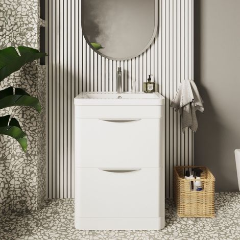 Nuie Parade Gloss White 600mm 2 Drawer Vanity Unit and Ceramic Basin - FPA001A (1/5)