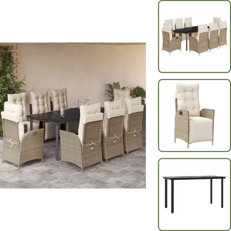 Garten-Relaxsessel - vidaXL 9-tlg. Garten-Essgruppe mit Kissen Beige Poly Rattan - Sitzkissen (1/5)