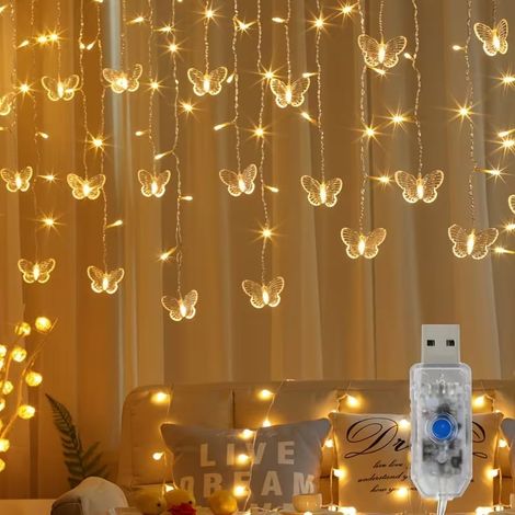 Rideau Lumineux Led Papillon - 8 Modes - Alimenté Par USB - Pour Décoration Chambre Mariage Fête Saint Valentin - 1 Pièce (1/2)