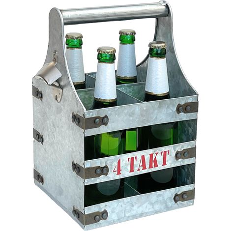 DanDiBo Bierträger Metall mit Öffner Flaschenträger 4 Takt 96405 Flaschenöffner Flaschenkorb Männerhandtasche Männergeschenke