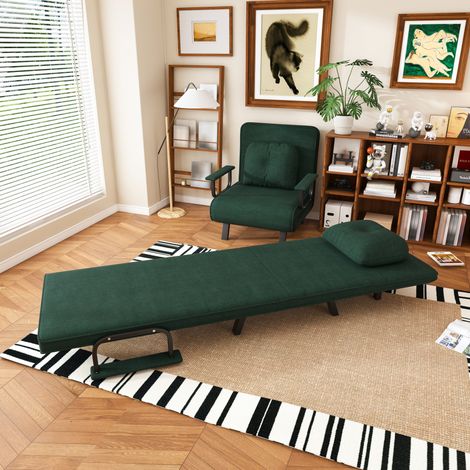 Poltrona relax convertibile verde scuro, schienale 5 posizioni, letto 185 x 60 cm, metallo (1/5)
