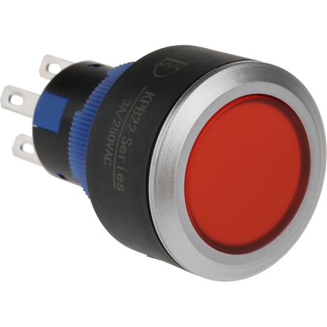 Bouton-poussoir, Momentané lumineux, LED Rouge, Unipolaire à deux directions (1RT), 3 A, 5 A, Rouge, Montage panneau (1/4)