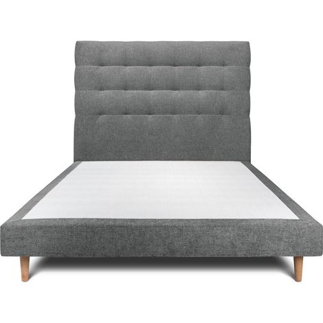 Lit 150x200cm avec tête de lit capitonnée tissu et sommier tapissier gris anthracite - Hauteur totale : 29cm (1/5)