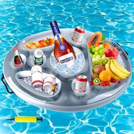 Inflatable Floating Cup Holder, Inflatable Drink Holder 2 in 1 Floating Tray, Inflatable Floating Bottle Holder Summer Party, for Large Capacity Swimming Pool Floating Bar for Swimming Pool (1/5)